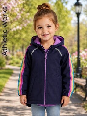 Athletic Works Girls Navy Rainbow Stripe Fleece Lined Hooded Jacket Size 3T